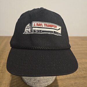 Vintage 80s 90s Semi Truck Rope Snapback Hat Cap J. Rayl Transport Black